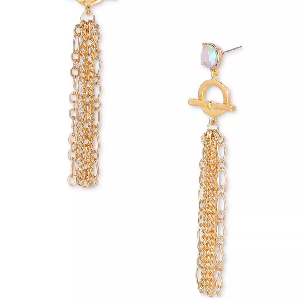 I.N.C. Gold-Tone Crystal, Toggle & Chain Tassel Linear Drop Earrings
